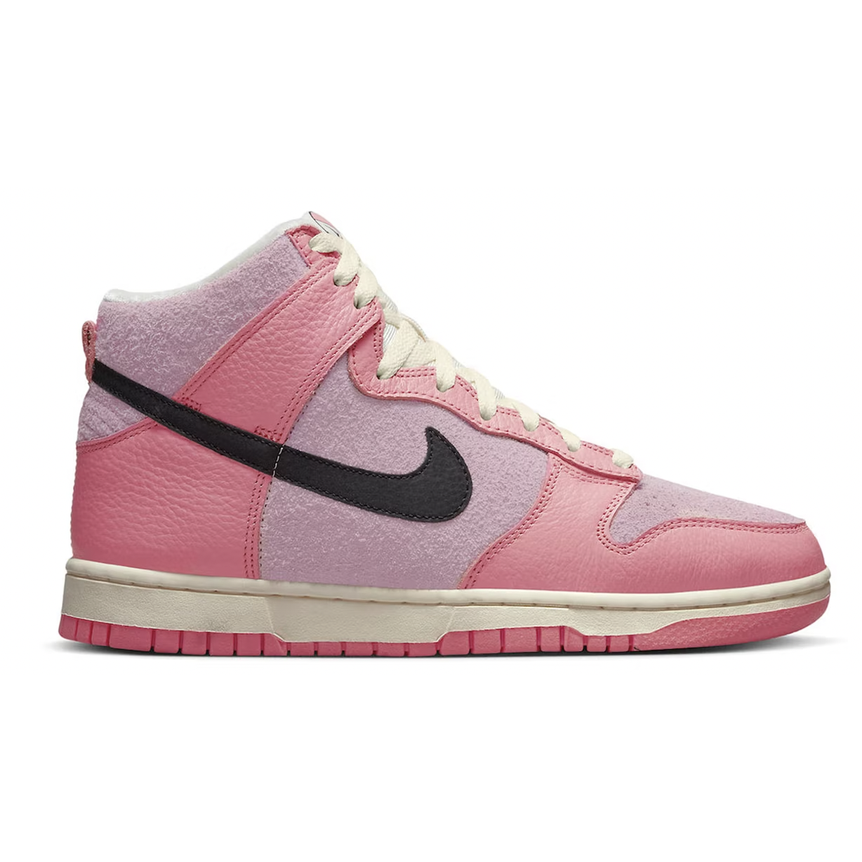 Nike Dunk High -Hoops Pack Pink (W) showcasing women's basketball shoes in vibrant pink color with high-top design and iconic Nike swoosh logo