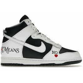 Nike SB Dunk High - Supreme By Any Means Black (DN3741-002) iconic skateboarding sneaker with black and white colorway and Supreme branding