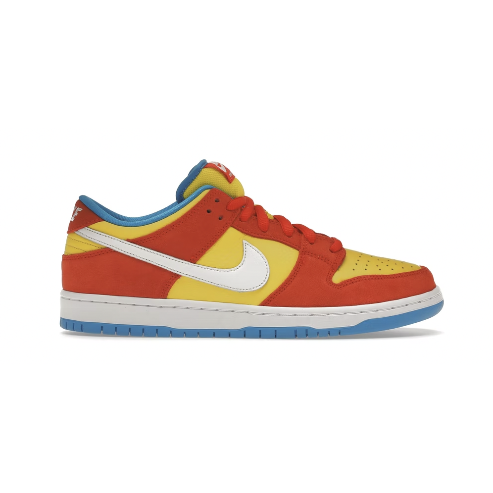 Nike SB Dunk Low Pro- Bart Simpson sneakers featuring yellow and blue colorway with Bart Simpson graphic on the side panel