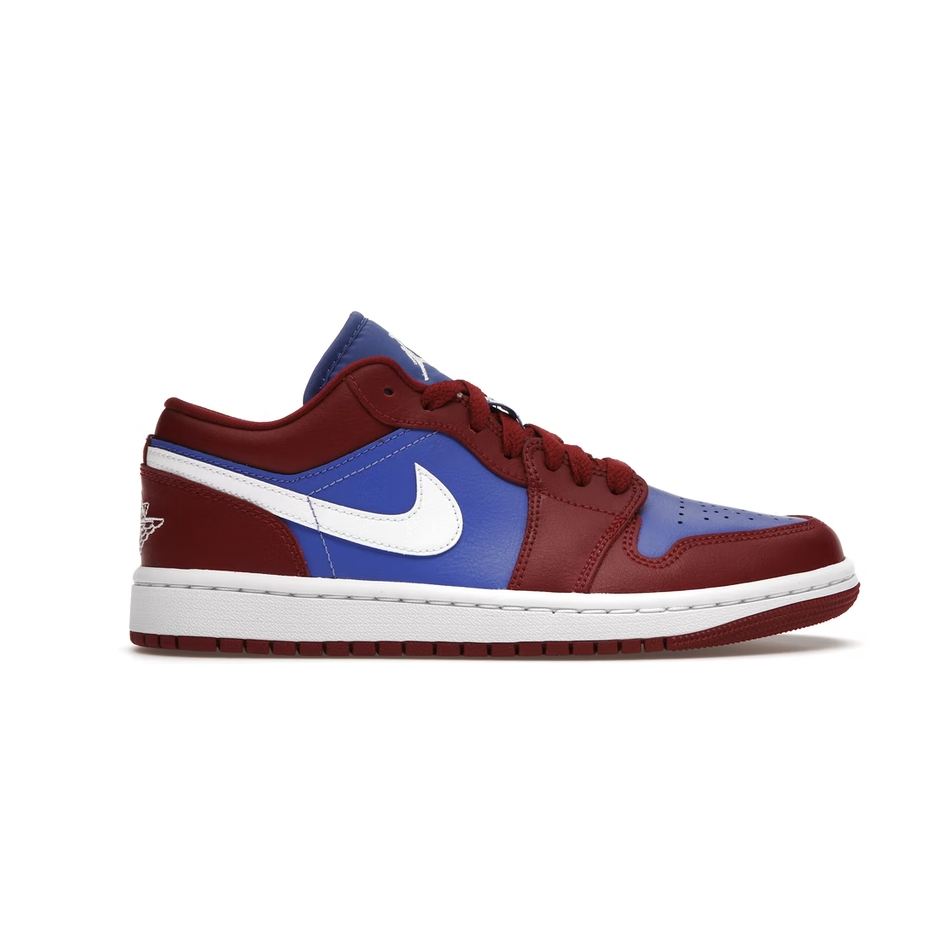 Stylish and vibrant Jordan 1 Low sneakers in Pomegranate Medium Blue (W) for women