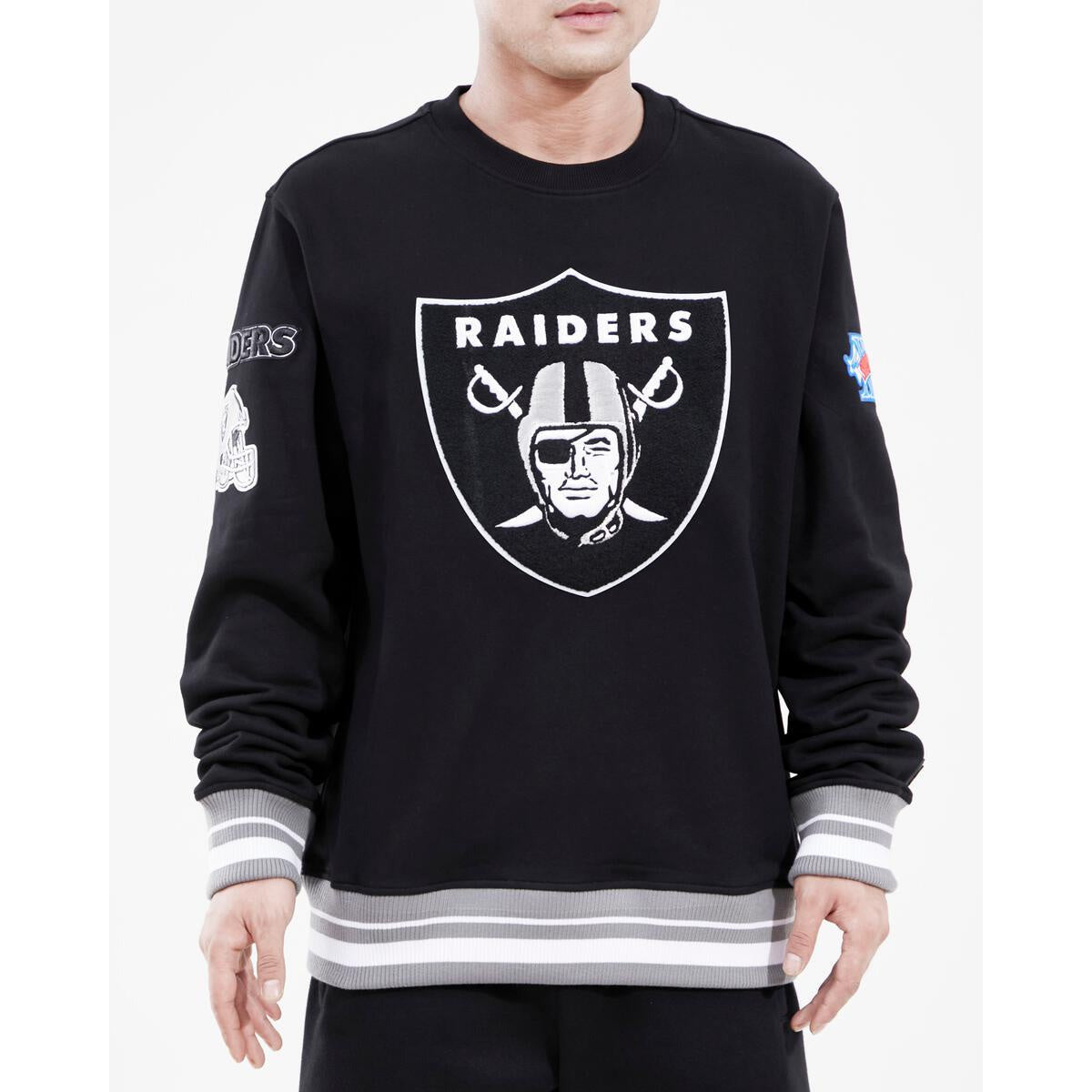 Black crewneck sweatshirt with Las Vegas Raiders mash up logo design