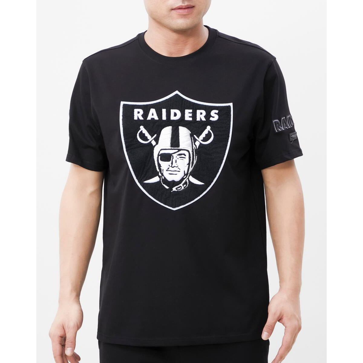 Las Vegas Raiders Mash Up Logo Pro Team Shirt Black FOR141867-BLK alt text: Black Las Vegas Raiders Mash Up Logo Pro Team Shirt, a trendy and stylish apparel for Raiders fans