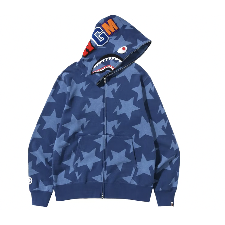 BAPE Sta Pattern Shark Full Zip Hoodie - Indigo