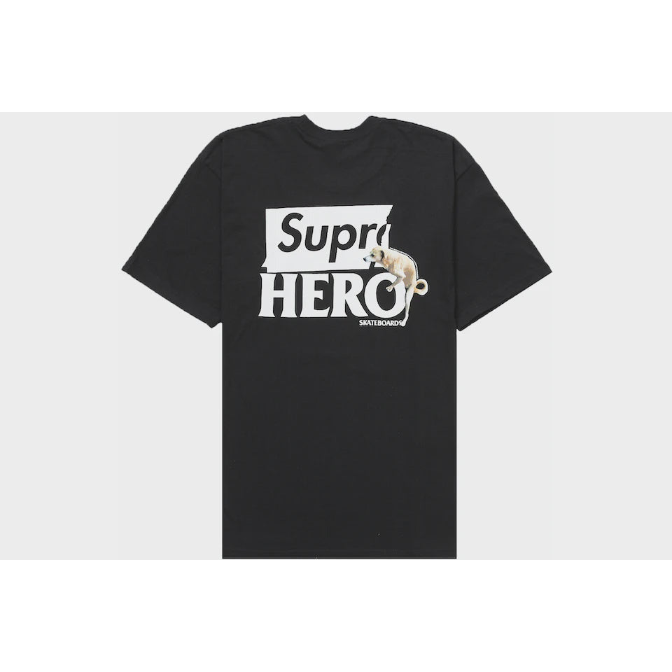 Black Supreme ANTIHERO Dog Tee featuring a bold graphic print
