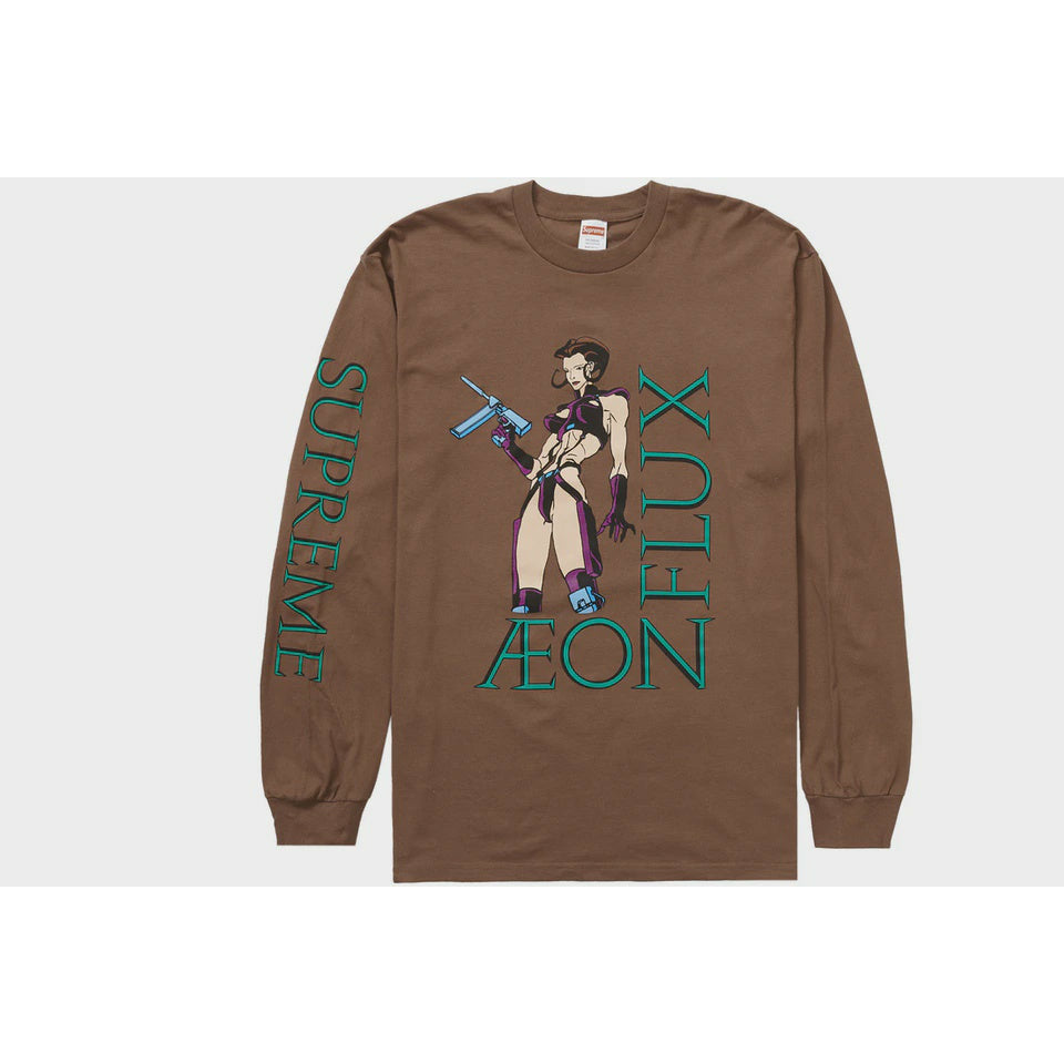 Long sleeve brown Supreme Aeon Flux t-shirt with graphic print
