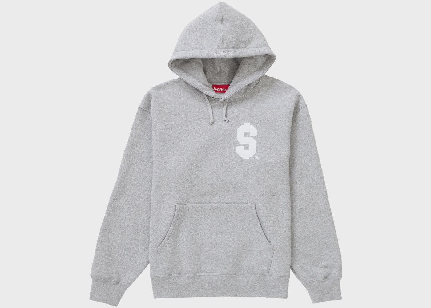 Supreme $ Hoodie in Heather Grey from SS24 collection, featuring iconic logo