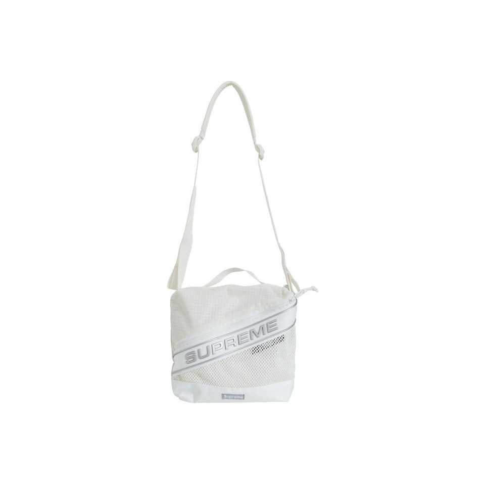 White Supreme Logo Shoulder Bag from Fall/Winter 23 Collection, stylish and versatile