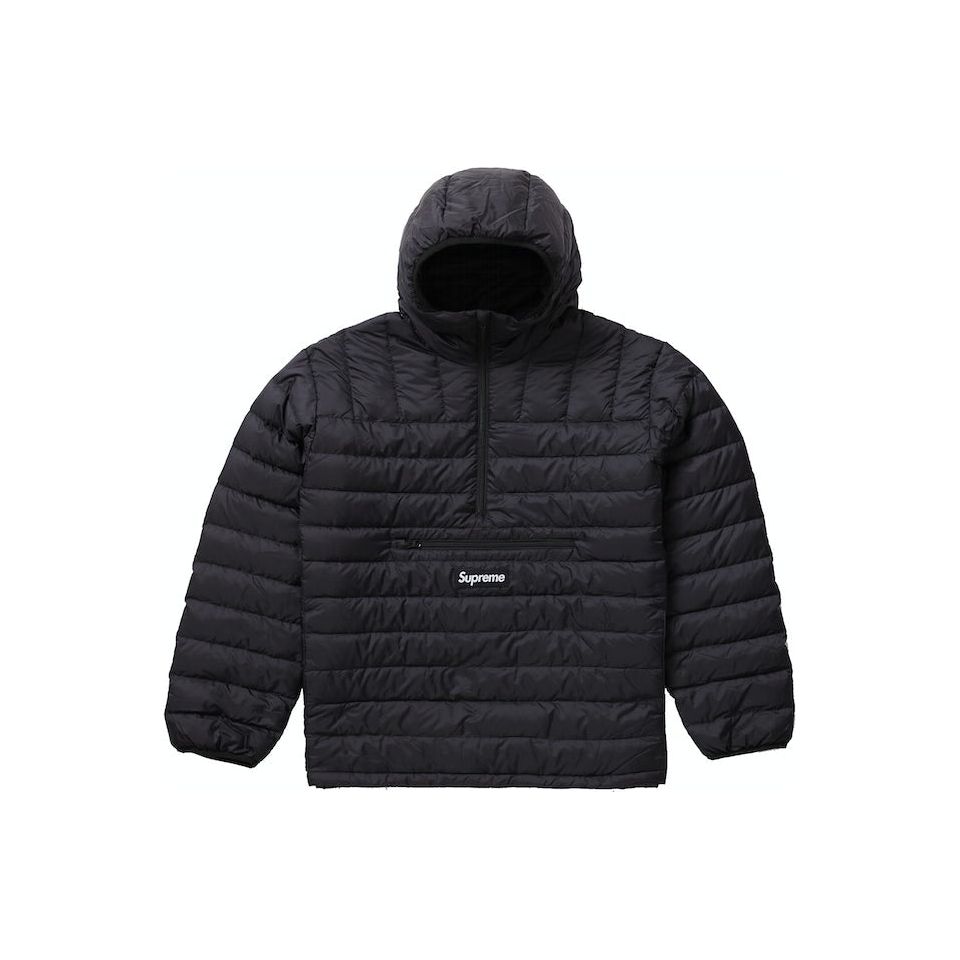 Supreme Micro Down Half Zip Hooded Pullover in Black for Fall/Winter 2023 Collection