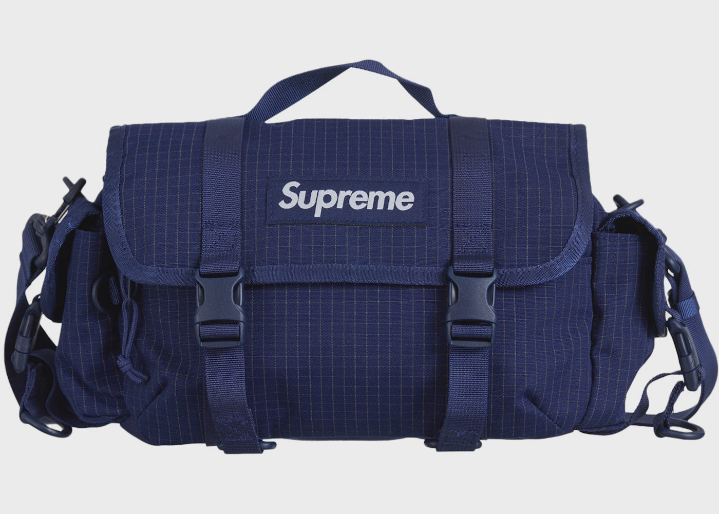 Supreme Mini Duffle Bag in Navy (SS24) with durable straps and spacious interior for everyday use and travel