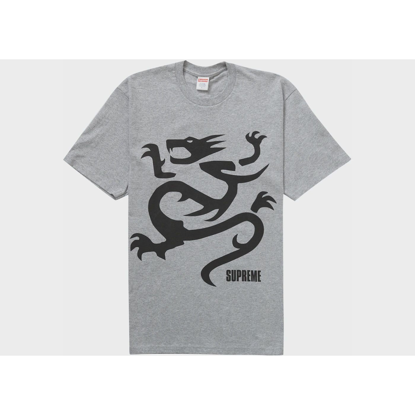Supreme Mobb Deep Dragon Tee in Heather Grey, part of the SS23 collection, showcasing a bold and fierce dragon graphic design