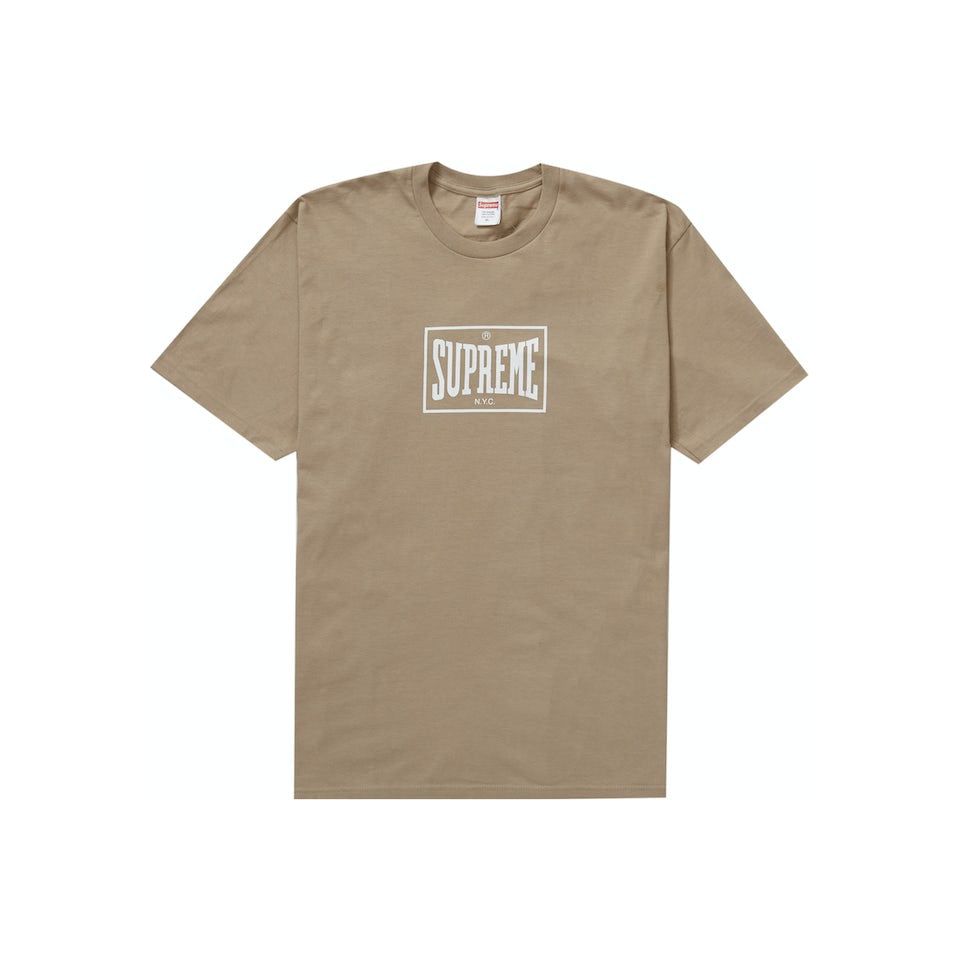 Supreme Warm Up Tee in Khaki from the Fall/Winter 2023 collection, a stylish and comfortable addition to your wardrobe