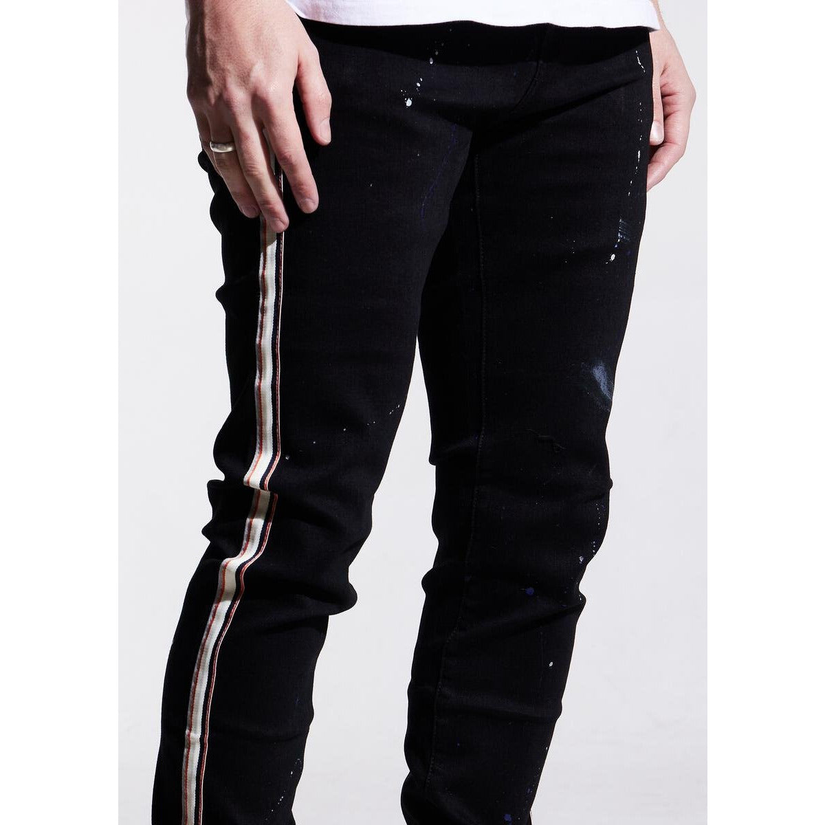 Karter Collection Black Denim with White Stripe (KRTR-K098) for men's fashion and streetwear