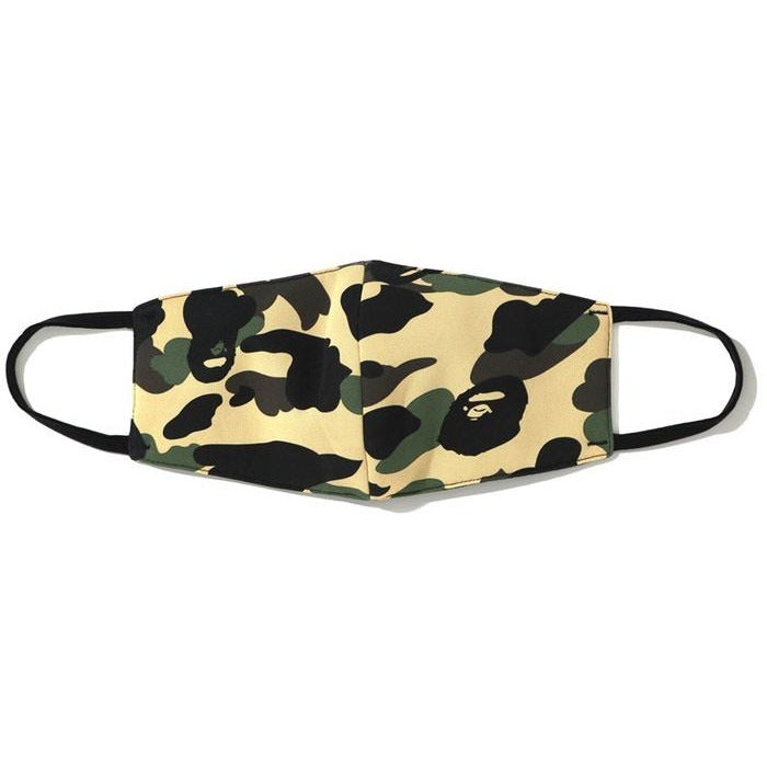 BAPE Full 1st Camo Mask in vibrant yellow color, perfect for adding a bold statement to your outfit