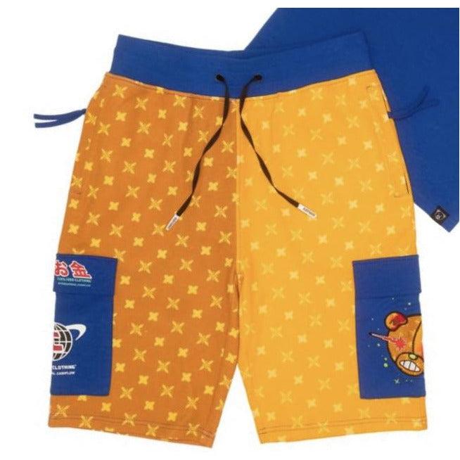 Blue shorts with an embroidered civilized bear head design, perfect for casual, everyday wear