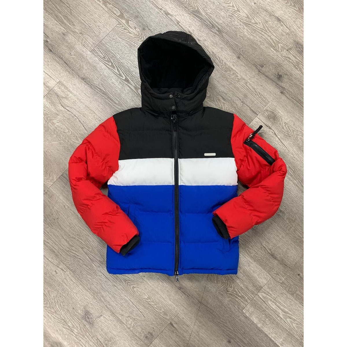 Black Keys Color Striped Black Puffer Jacket (J104)