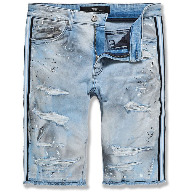 Image of Jordan Craig Sparta Striped Denim Shorts in University Blue, a stylish and comfortable option for casual summer wear