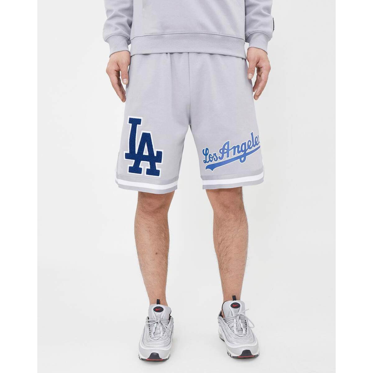 Los Angeles Dodgers gray pro team shorts with official team logo