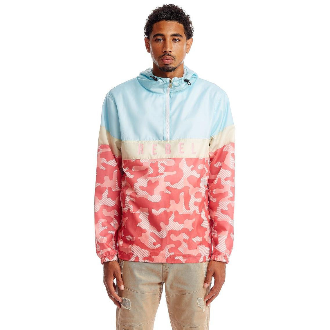 Rebel Minds Digital Baby Blue Camo Color Block Windbreaker (1A2-518) providing stylish protection in blue camo design