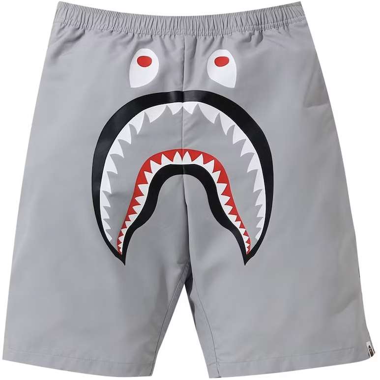 BAPE Solid Shark Beach Shorts in Grey, featuring iconic shark design