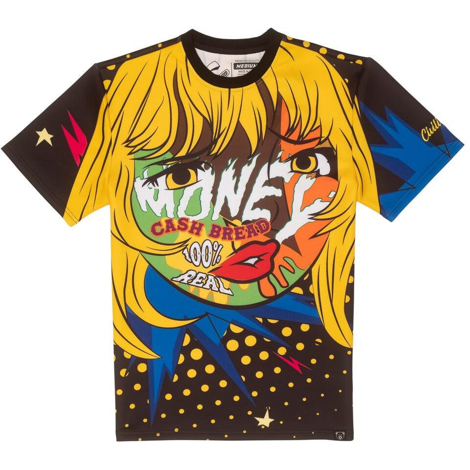 Black t-shirt featuring a graphic design of 'CIVILIZED Money Cash Bread'