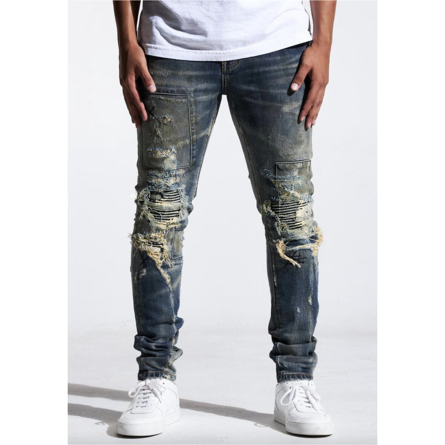Embellish Fez Rip & Repair Denim (EMBSP221-112) with distressed details and unique embellishments for a stylish and edgy look