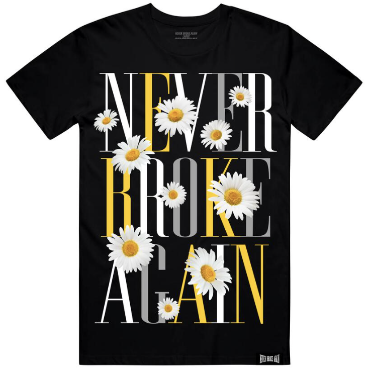 Never Broke Again Sunflower Black Tee - stylish and comfortable men's t-shirt with sunflower design