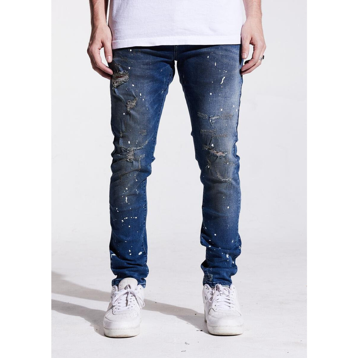 Karter Collection Indigo Denim with Paint Splatter (KRTR-K042) showcasing stylish and edgy denim jeans with unique paint splatter design