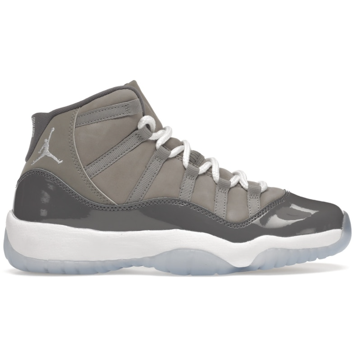 High-quality image of the Jordan 11 Retro Cool Grey 2021 (GS) sneakers, featuring a sleek and stylish design with iconic grey colorway and premium materials