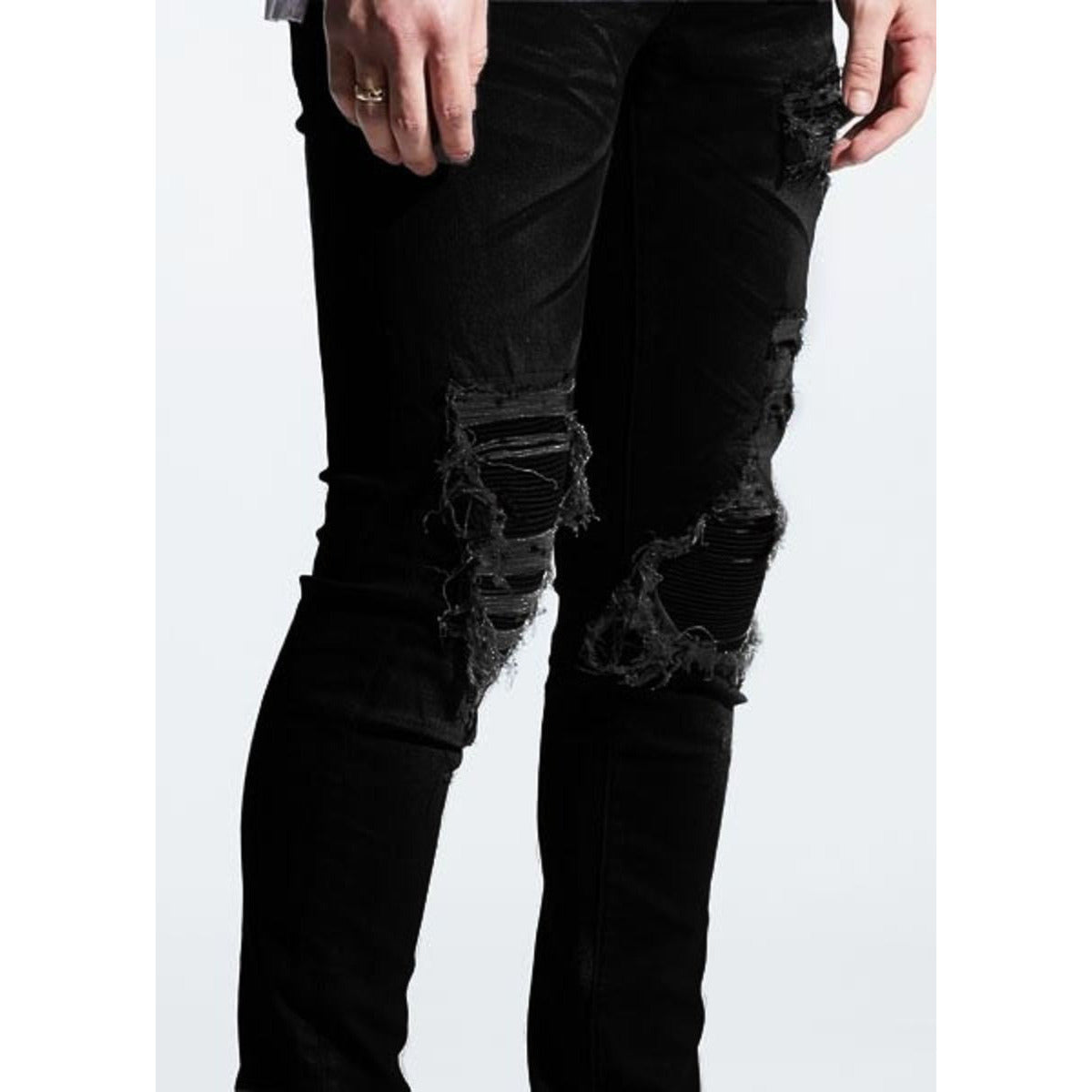 Embellish Jet Black Spencer Rip and Repair Jeans (EMBSPNCR-RR) featuring distressed detailing and stylish jet black color
