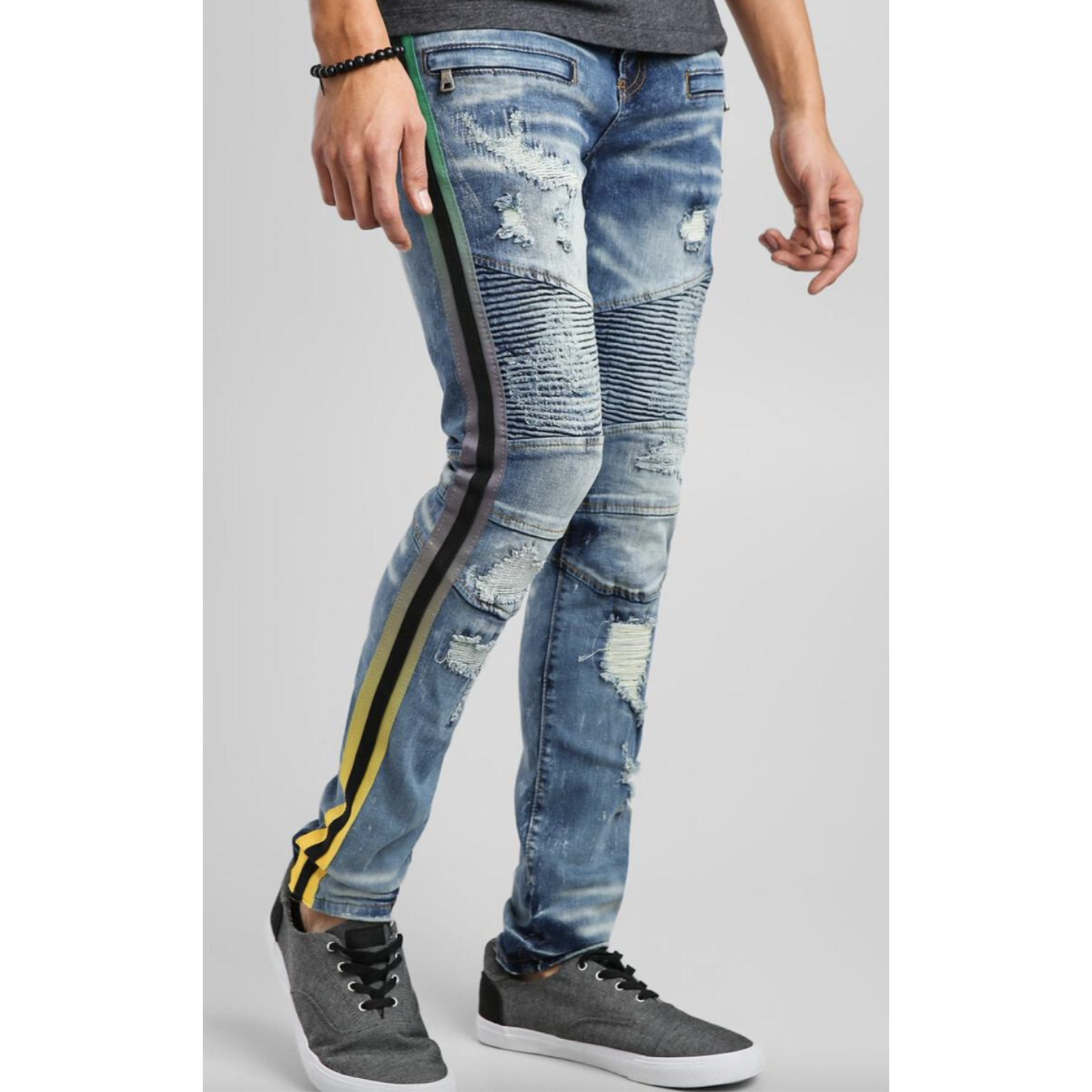 Blue jeans 2025 with yellow stripe