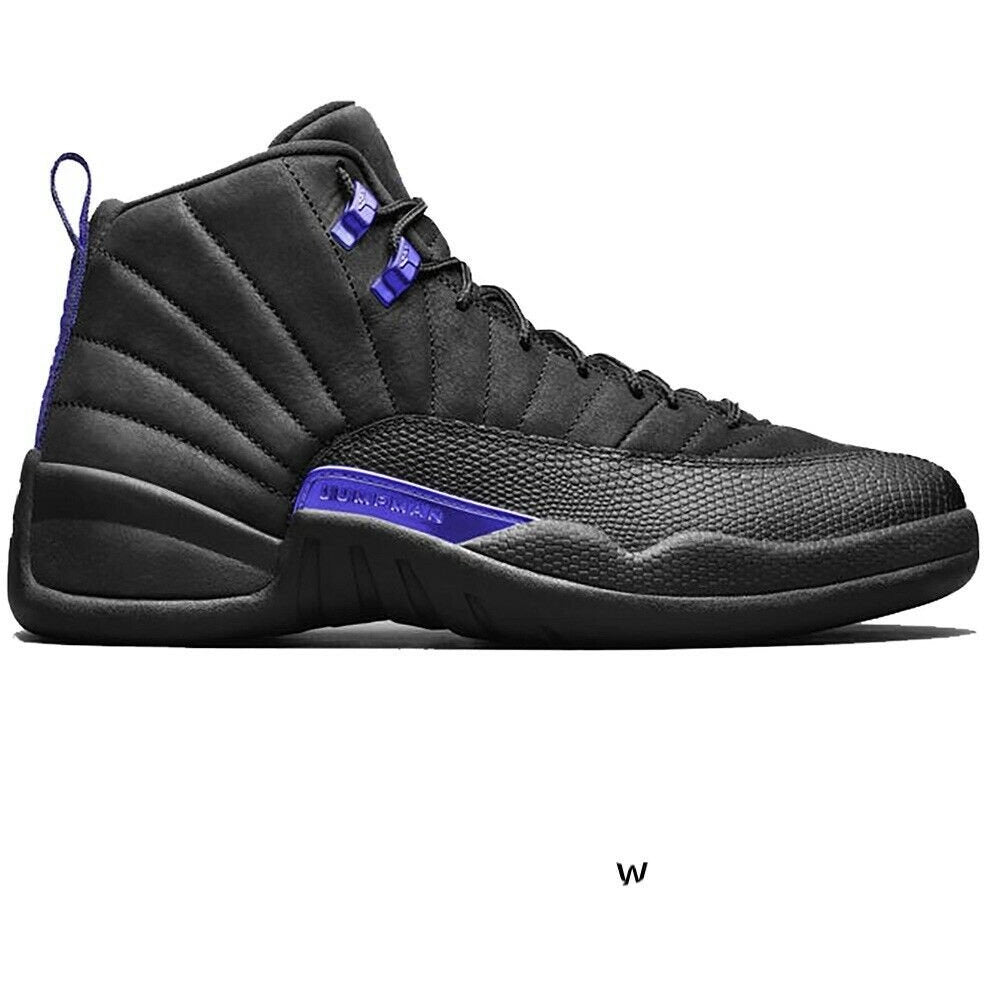 High-quality image of the Jordan 12 Retro - Black Dark Concord sneaker showcasing its sleek design and iconic colorway