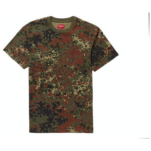Supreme SS Pocket Tee (SS19) in Olive German Camo, a stylish and versatile addition to your wardrobe