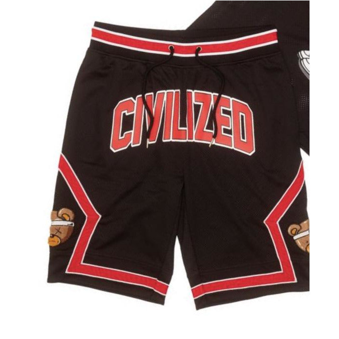 Black shorts with stylish and modern design, known as Civilized Air Bear