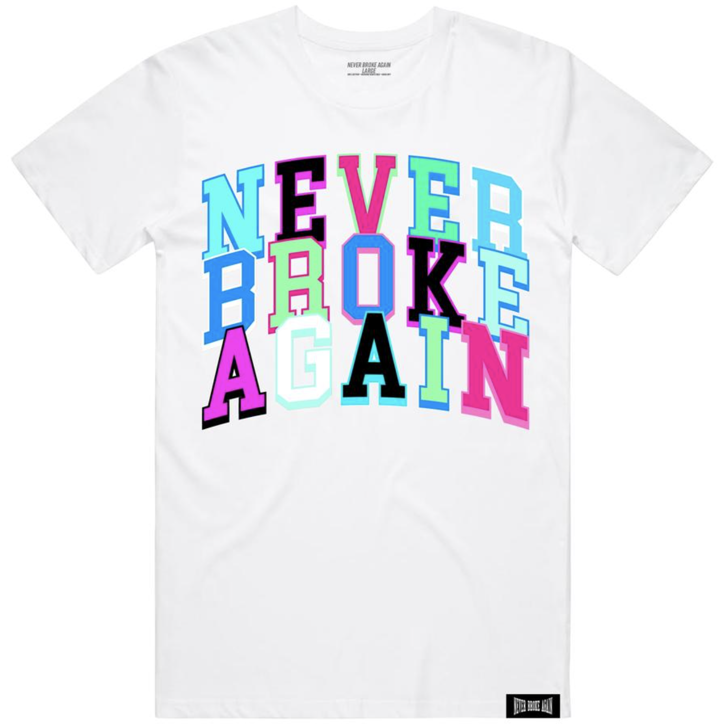 Never Broke Again Holiday Stacked White Tee - stylish and comfortable holiday-themed t-shirt in bright white color