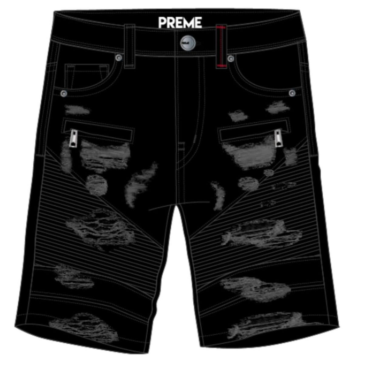 High-quality black denim shorts with a buffalo design by Preme (PR-WB-750)
