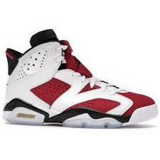 Alt text: High-quality image of the Jordan 6 Retro - Carmine (2021) basketball shoes, featuring a red and white colorway with black accents, perfect for athletic performance and stylish casual wear