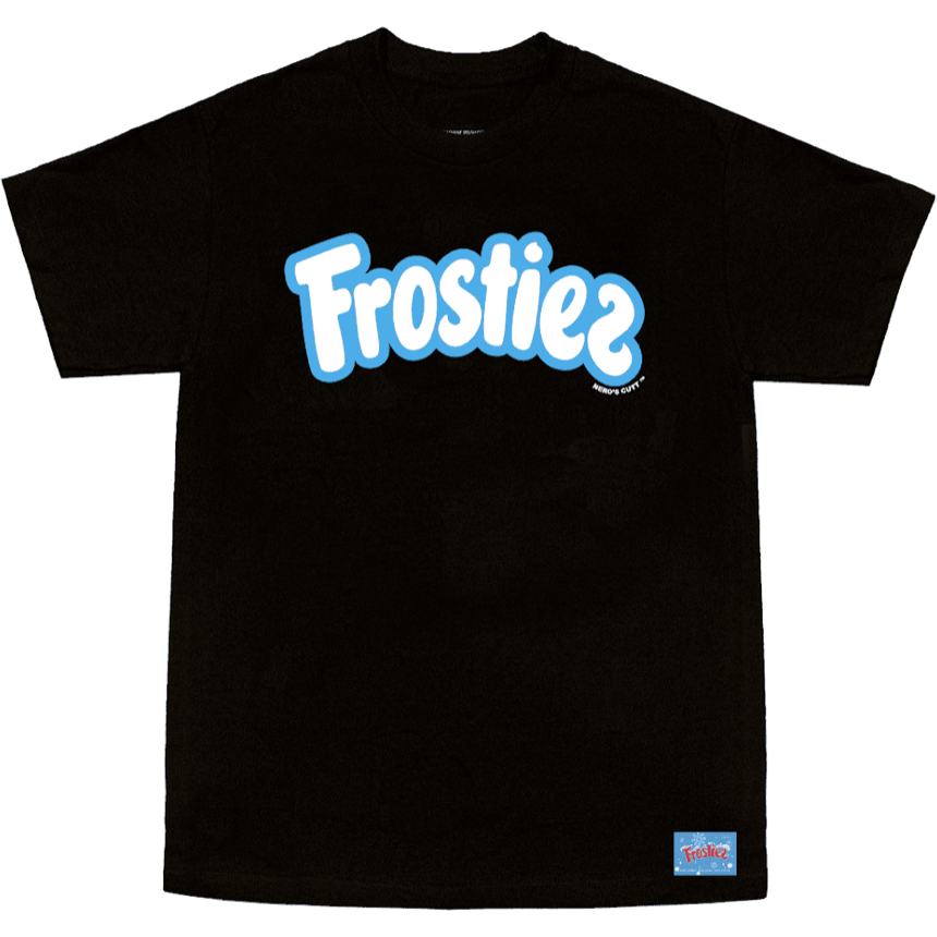 Black and blue Frostiez logo tee shirt with a sleek and modern design