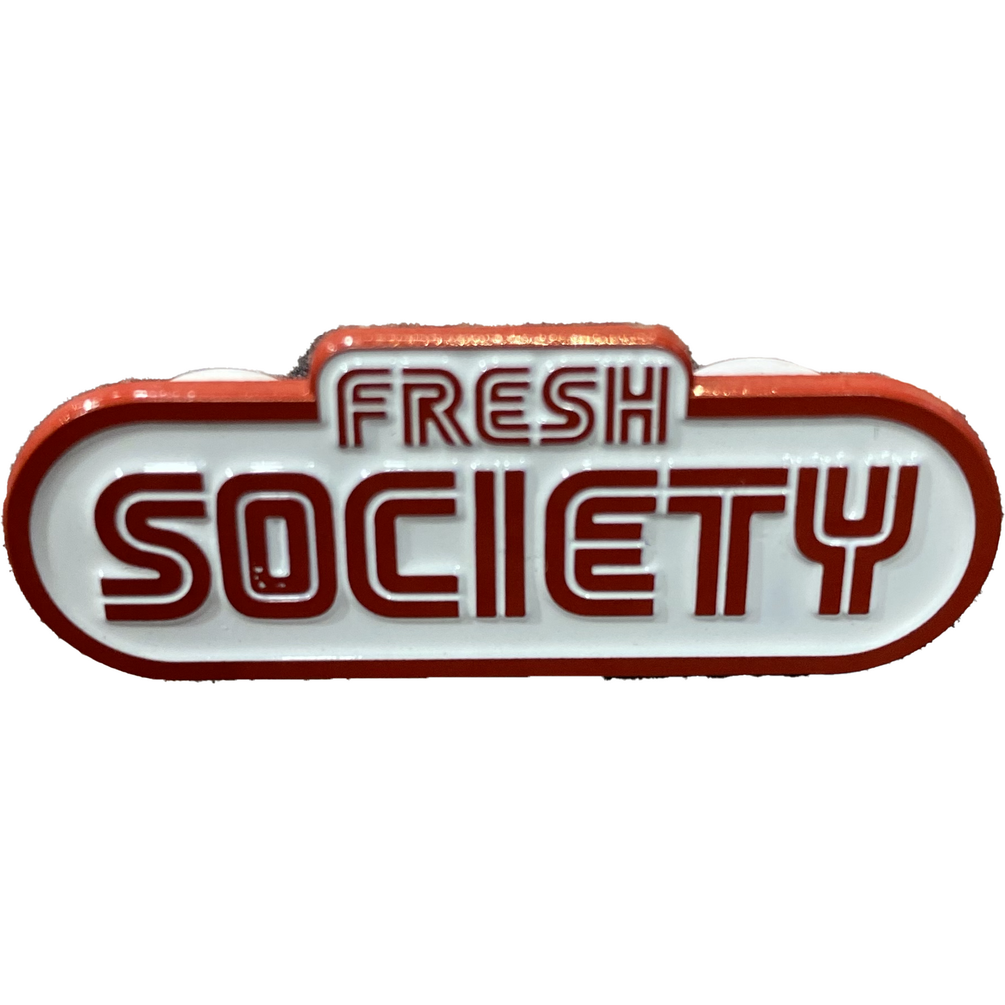 Close-up image of Fresh Society FS Gamer Pin with colorful enamel and intricate detailing on a black background