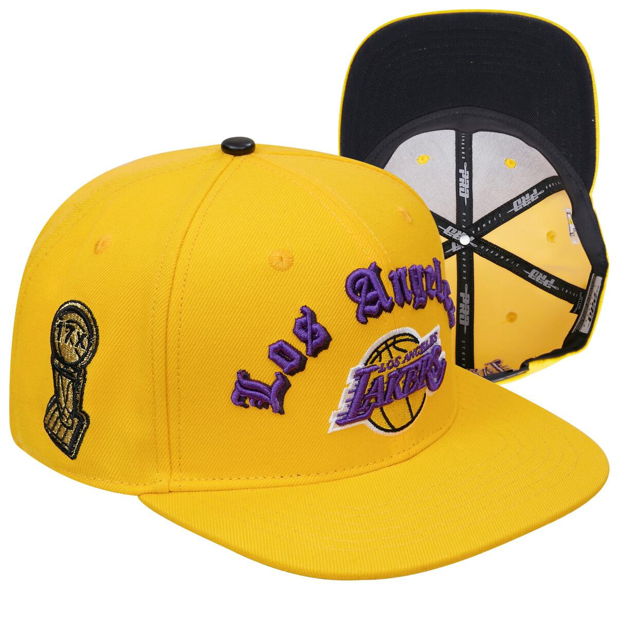 Yellow Los Angeles Lakers Old English Snapback cap with Pro Standard branding