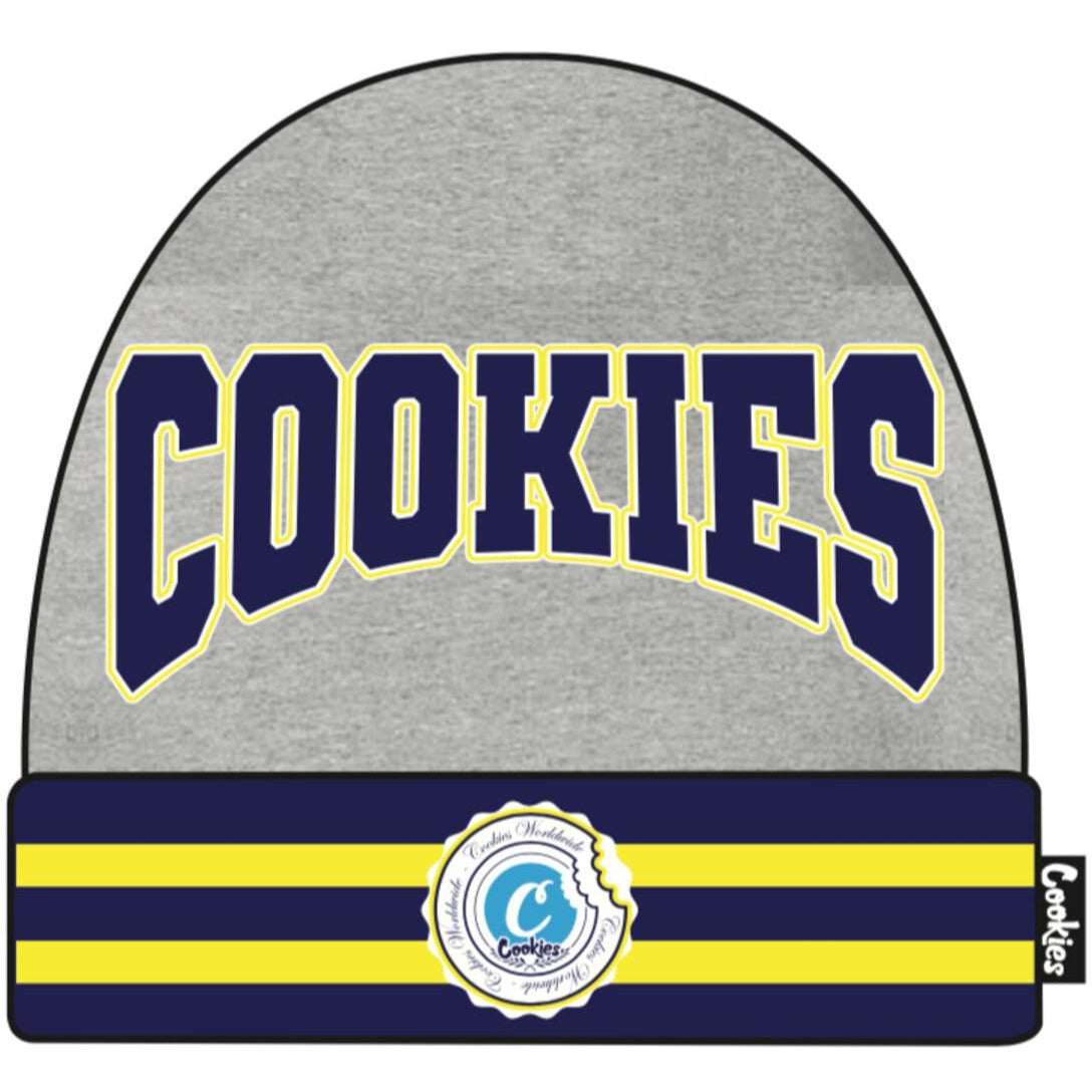 Close-up image of the Cookies Double Up Heather Grey Knit Beanie, a cozy and stylish winter accessory with a double-fold design and a heather grey color