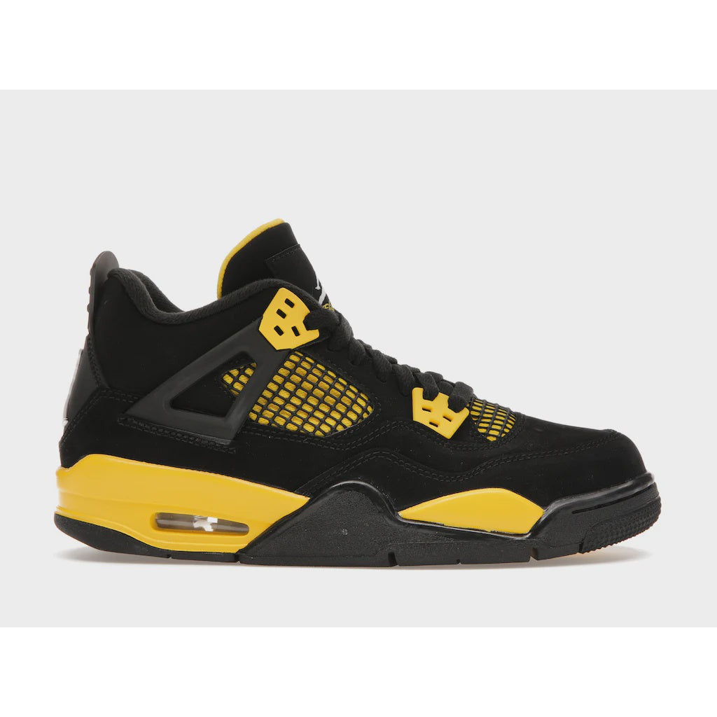 Black and yellow Jordan 4 Retro Thunder 2023 GS sneaker product image
