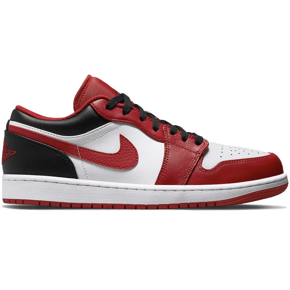 Jordan 1 Low- Bulls White/Black/Red basketball shoes with iconic colorway