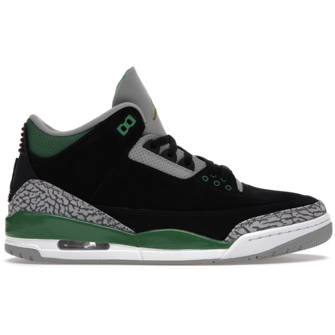 High-quality image of the Jordan 3 Retro Pine Green sneakers, a stylish and iconic footwear option for any sneaker enthusiast