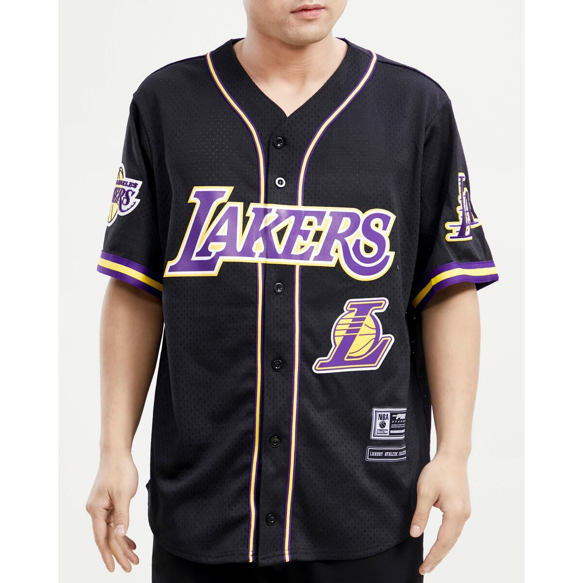 Pro Standard Los Angeles Lakers Logo Mesh Button Up Jersey - Black