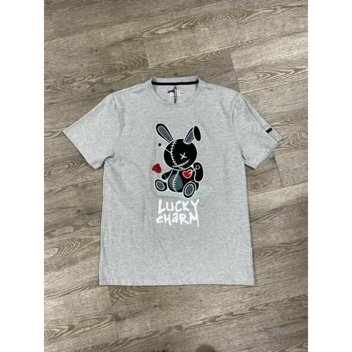 Black Keys Lucky Charm Grey Tee with Black Patch (BKT934) featuring stylish design and comfortable fit for casual wear