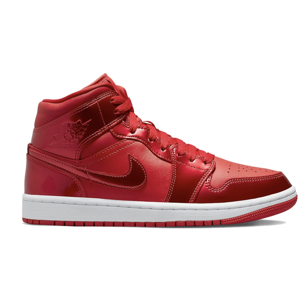 High-top women's Jordan 1 Mid SE sneakers in vibrant pomegranate red