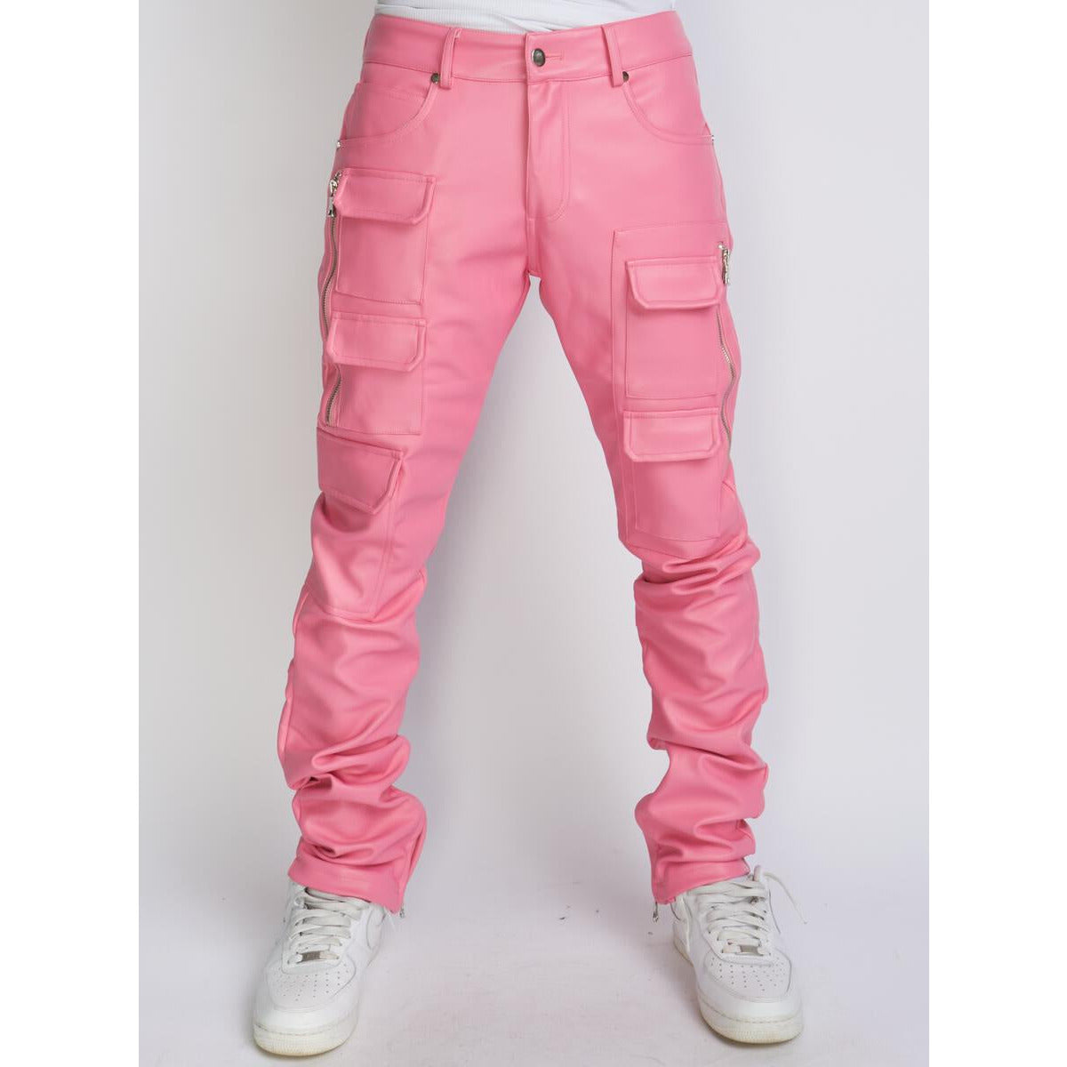 Close-up image of Politics Jeans Pink PU Skinny Stacked Cargo (Murphy556) showcasing the stylish design and unique cargo pockets