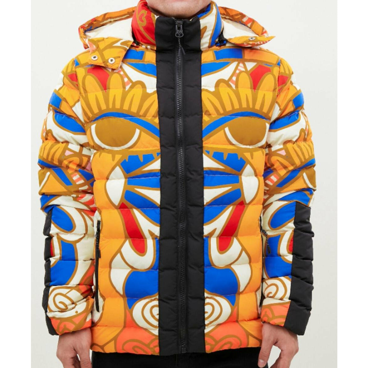 Yellow ROKU Abstract Eyes Bubble Jacket with unique abstract eye design