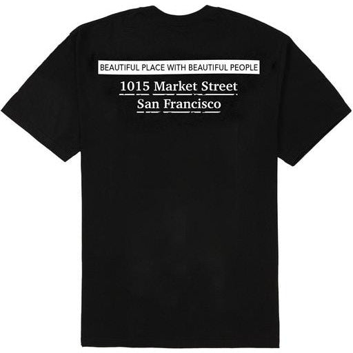 Close-up of the Supreme San Francisco Box Logo Tee - Black with intricate stitching and high-quality fabric