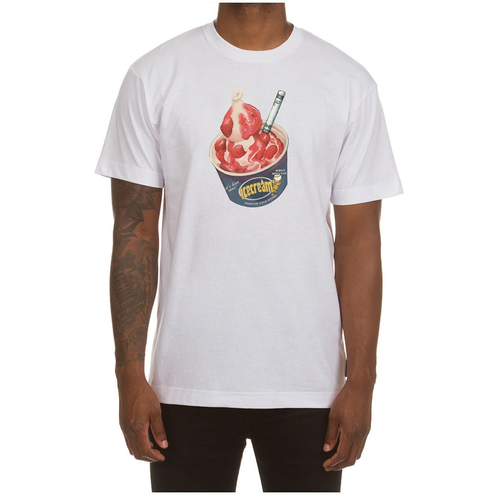 Stylish and versatile SS white tee with ice cream glaze design